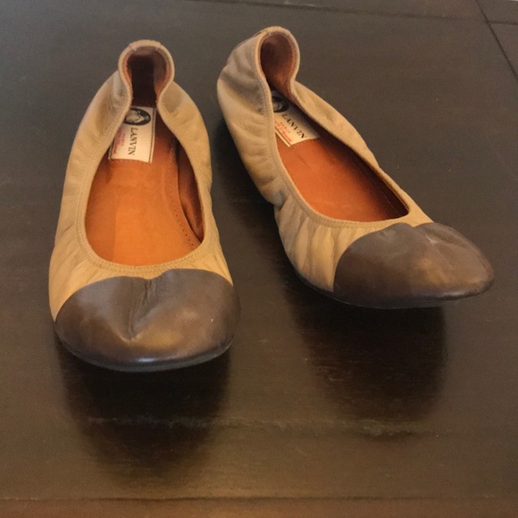 Lanvin Cap Toe Chocolate and Grey Ballerina Flats - Picture 7 of 8